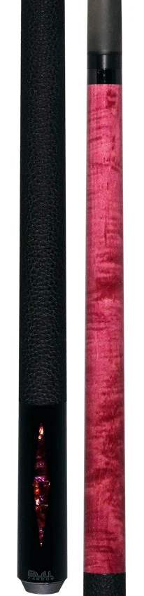 Bull Carbon Pink Stained Maple with Pink Genuine Shell Inlays Play Cue with Textured Leather Wrap - Image 3