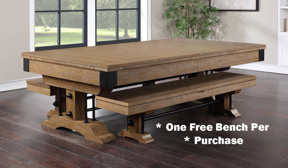 Atlanta 8 Foot Pine Weathered Brown Pool Table with FREE Dining Table Top and Bench - Image 4